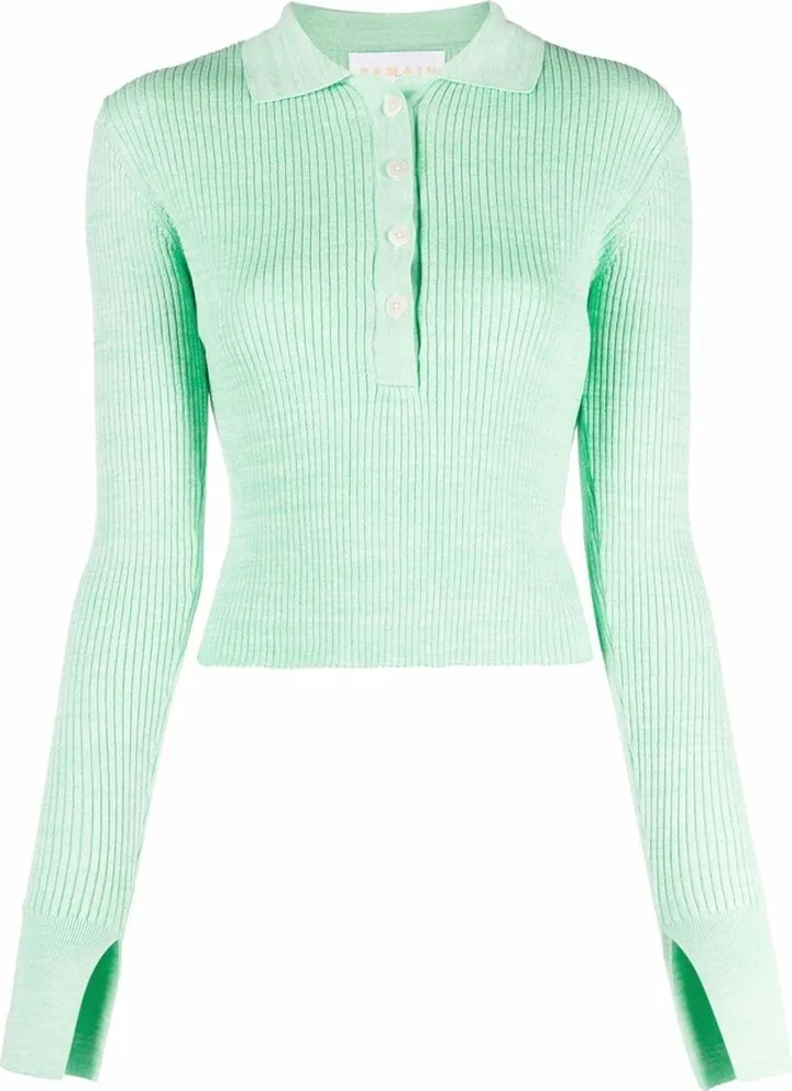 Ribbed-Knit Polo Top