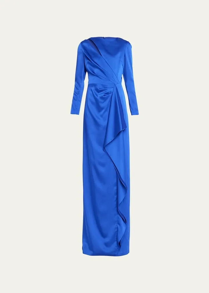 Pleated Cutout Satin Crepe Gown