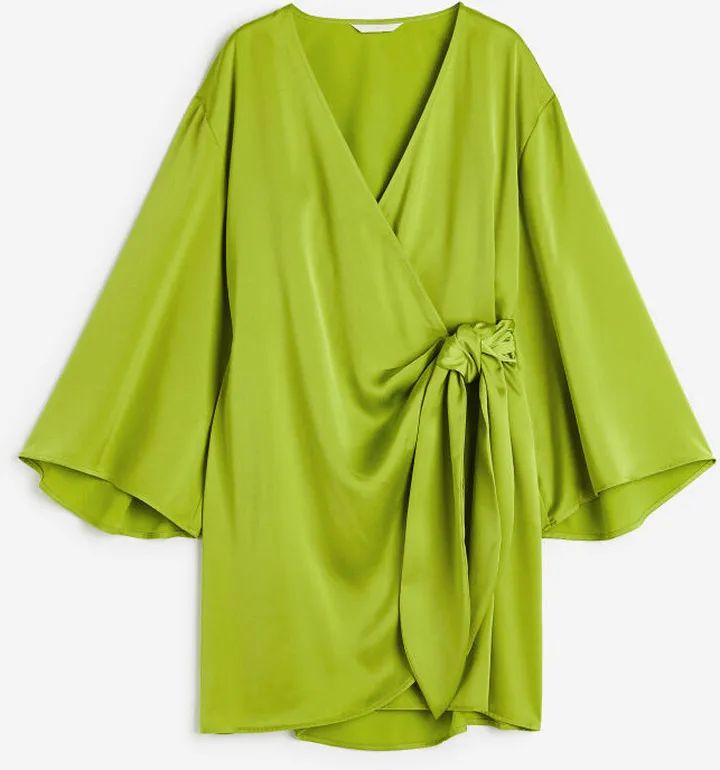 Satin Wrap-front Dress