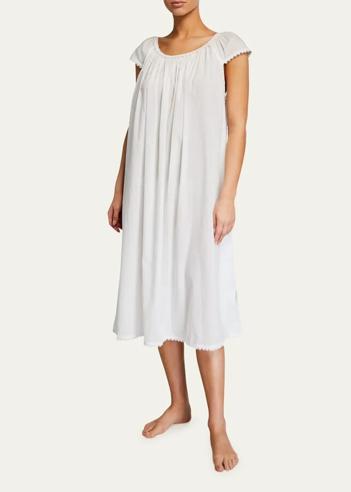 Long Lawn Cap-Sleeve Nightgown