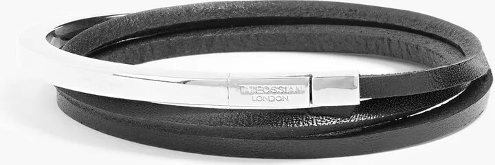 Rhodium-plated sterling silver and leather bracelet
