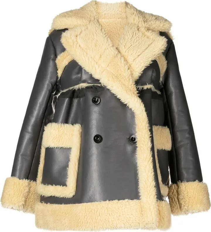 Double-Breasted Faux-Shearling Coat