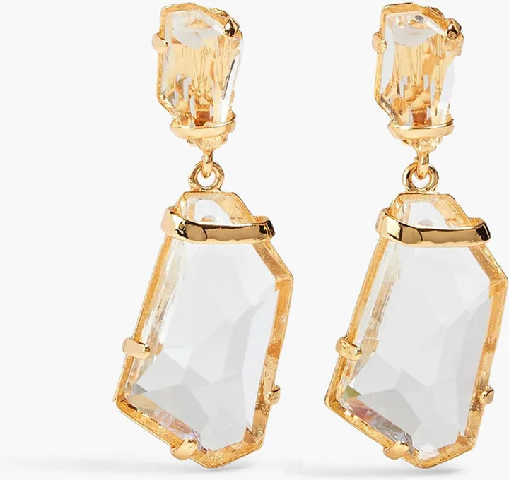 Gold-tone crystal clip earrings