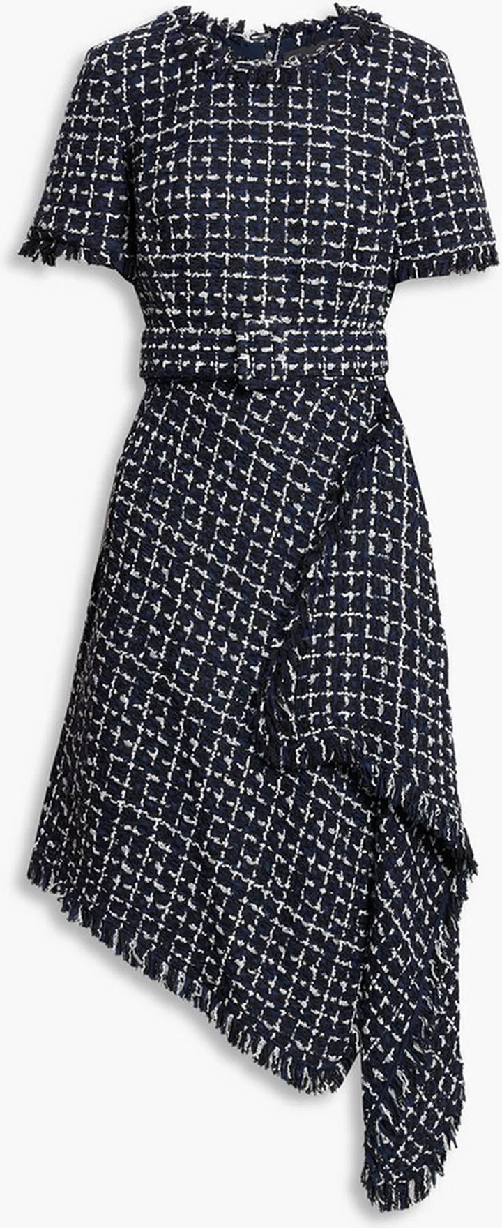 Wrap-effect wool-blend bouclé-tweed dress