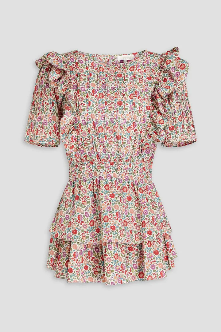 Natasha ruffled floral-print cotton mini dress