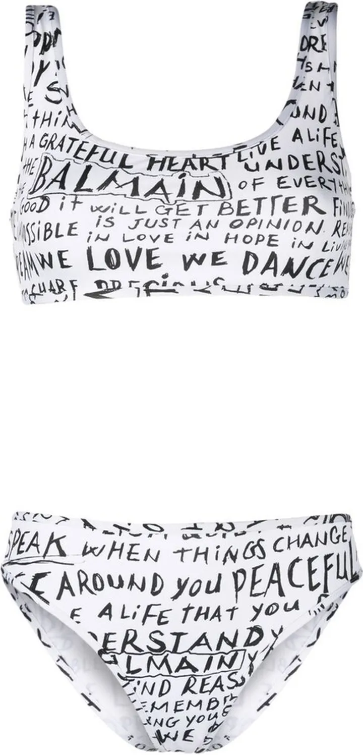 Text-Print Scoop-Neck Bikini