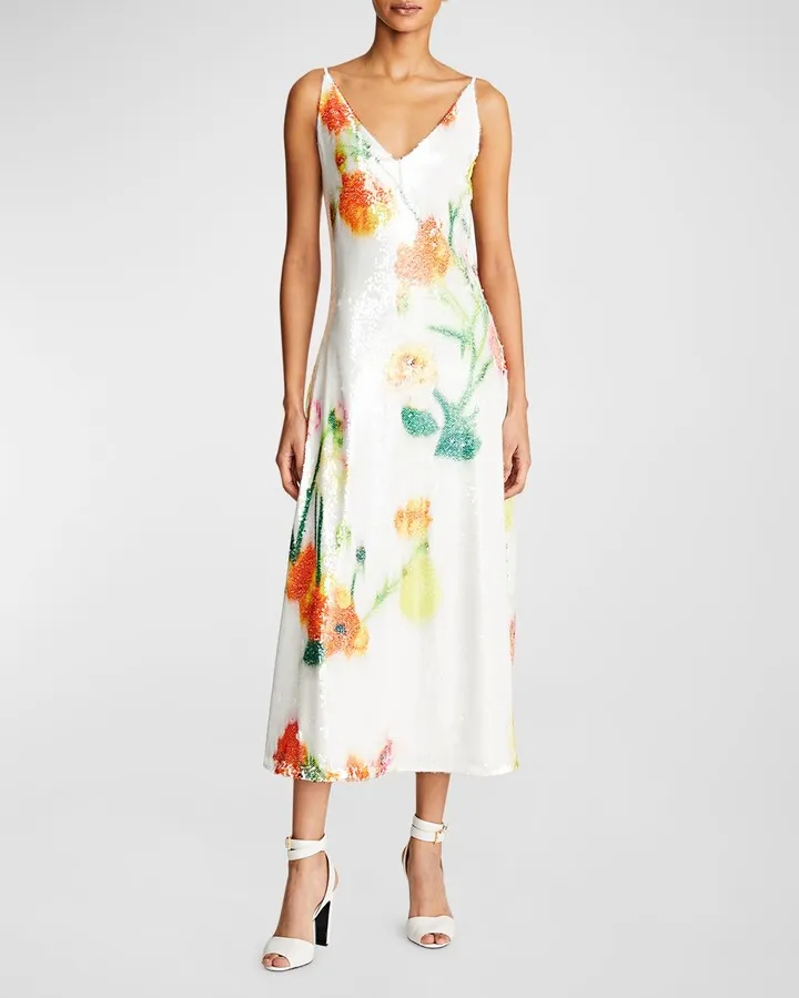 Caralyn Sleeveless Floral Sequin Midi Dress