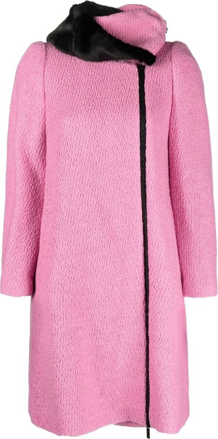 Contrast-Collar Single-Breasted Coat