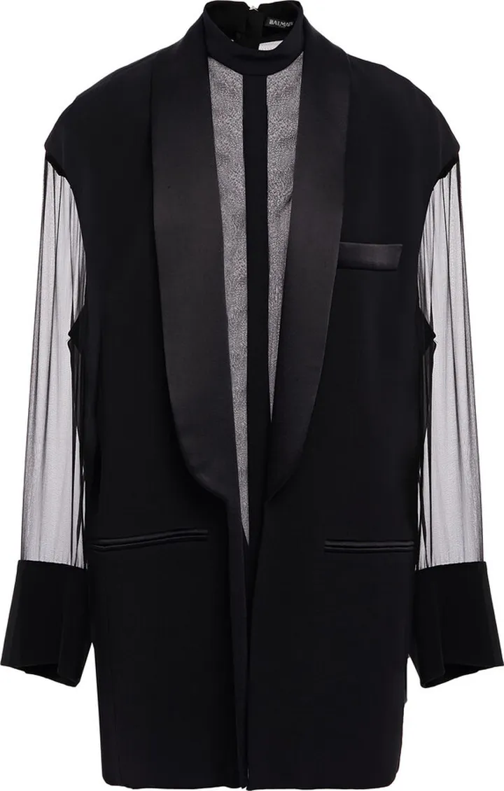 Satin-trimmed layered silk-chiffon and crepe mini dress