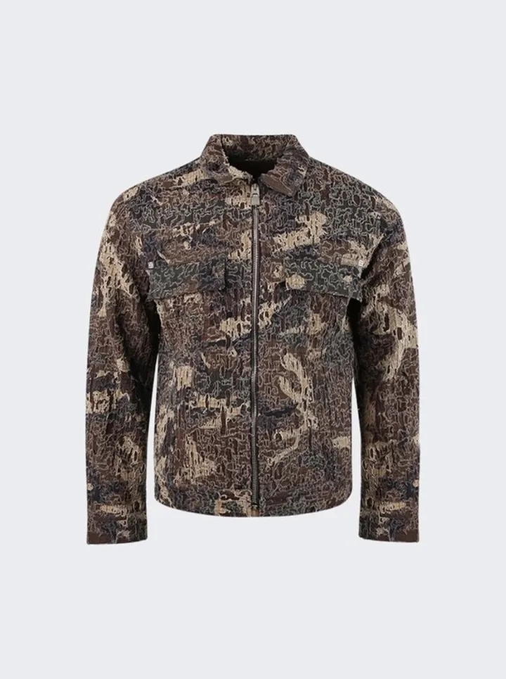 Oversized Fit 4g Rivet Zip Denim Jacket Brown