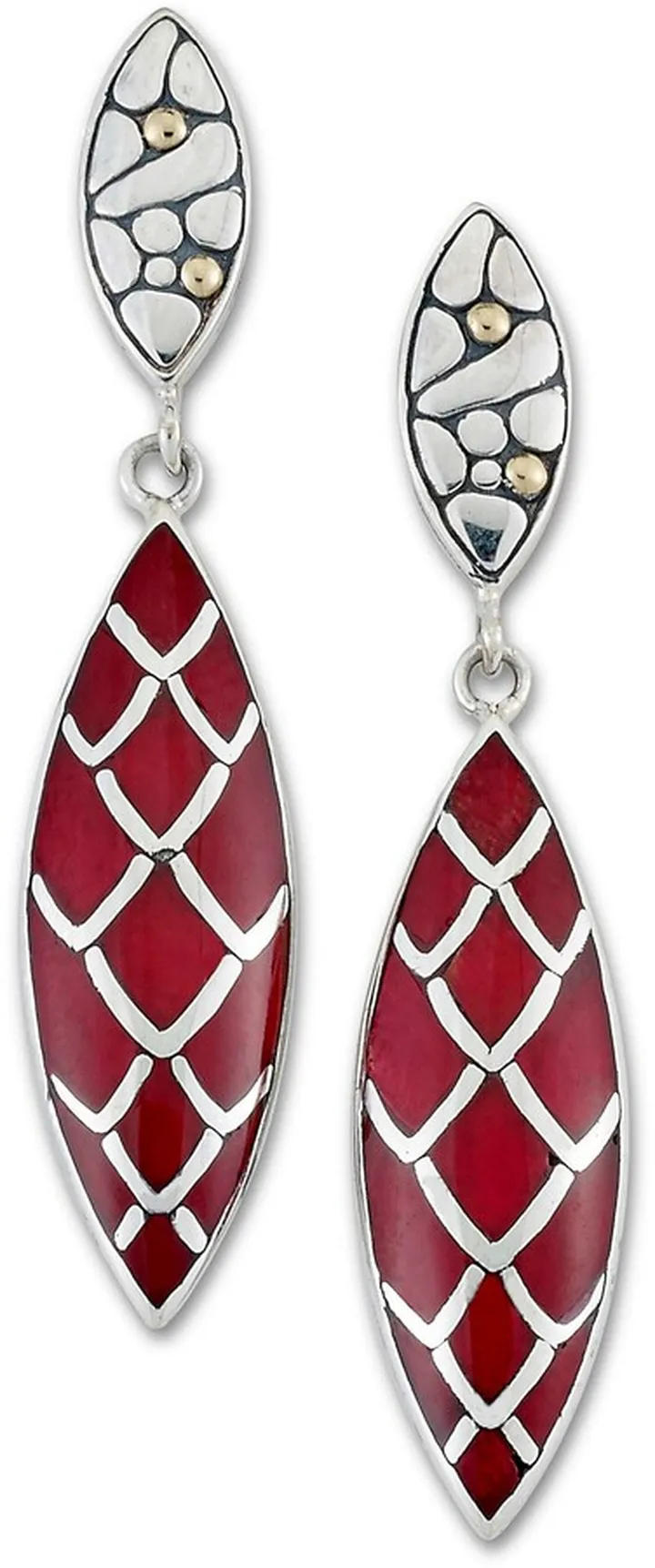 Sterling Silver & 18K Gold Coral Drop Earrings