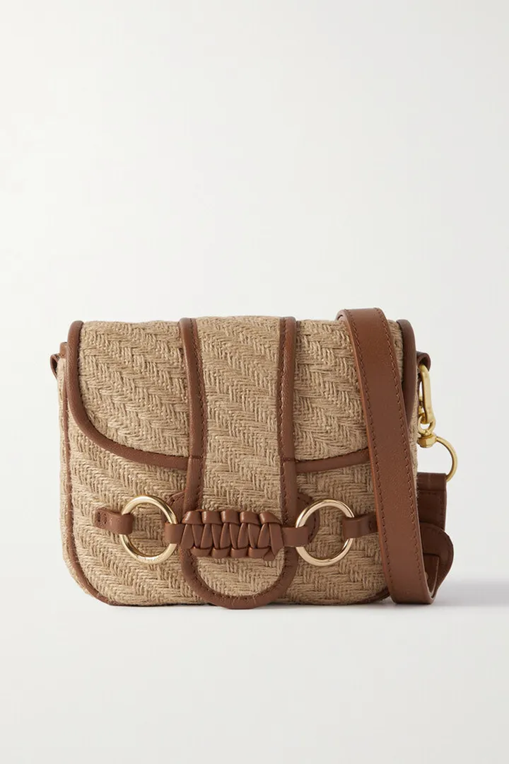 See By Chloé - Saddie Embellished Leather-trimmed Raffia Shoulder Bag - Brown