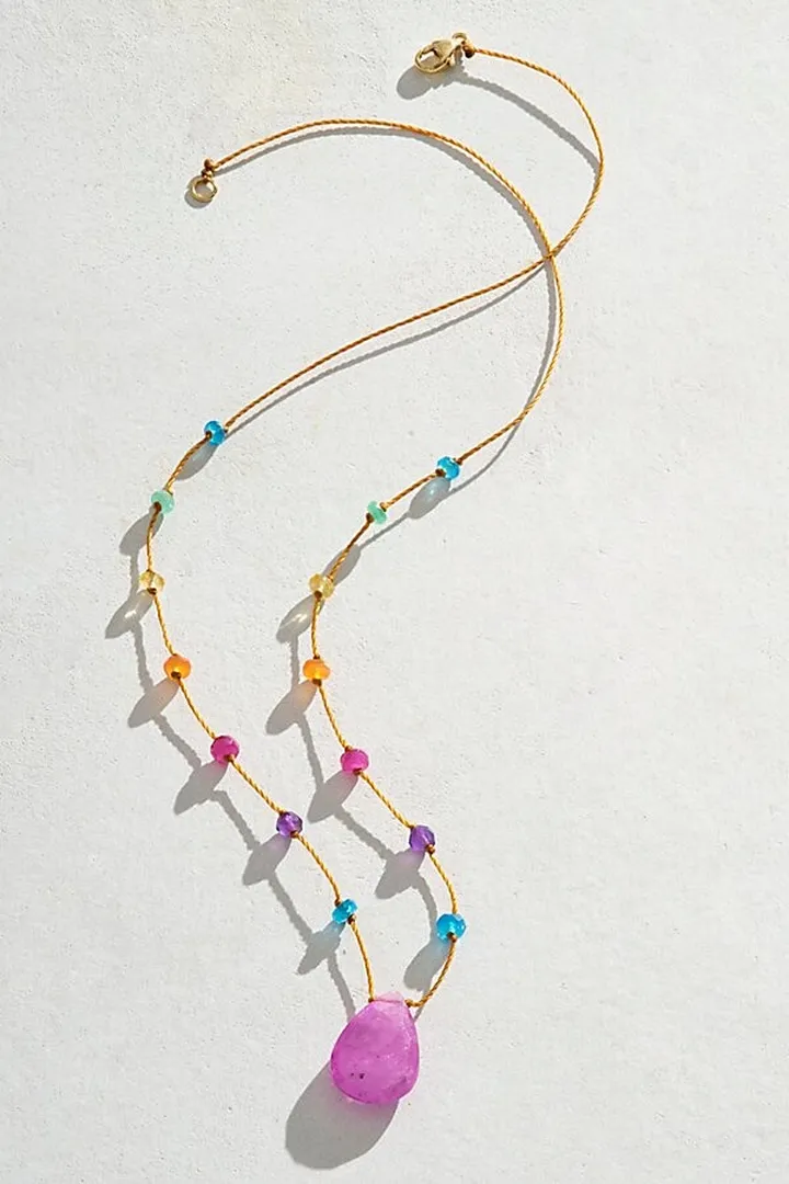 Amalia Rainbow Drop Pink Sapphire Necklace by Amalia at Free People
