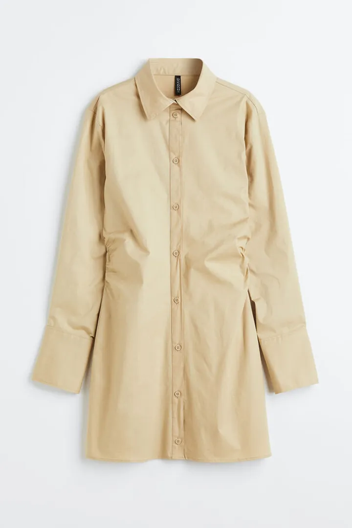 Gathered Poplin Shirt Dress