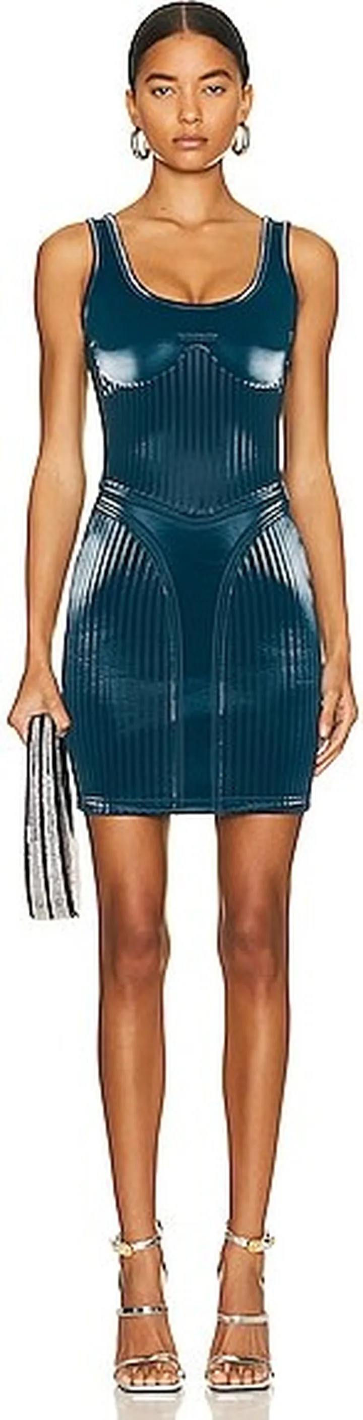 Mugler Glossy Embossed Dress in Teal