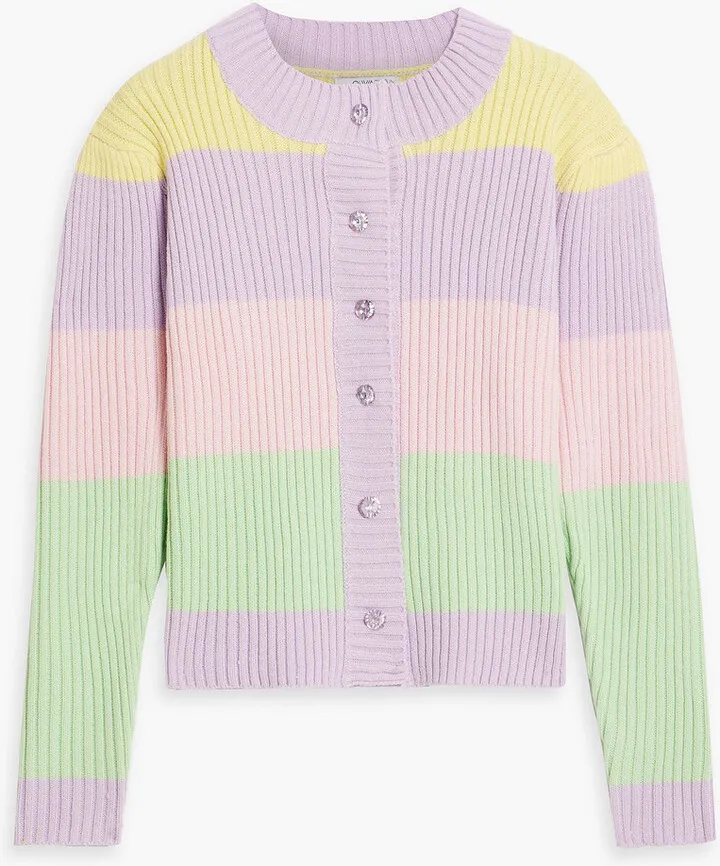 Striped ribbed-knit cardigan