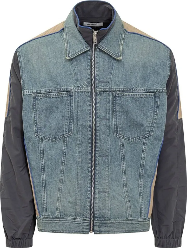 Ambush Contrast-Panelled Zipped Denim Jacket