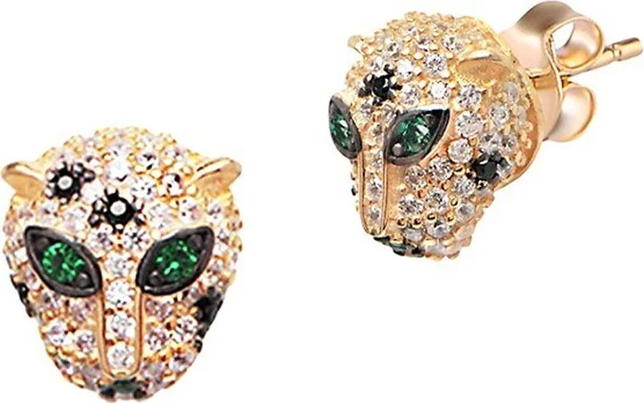 22K Goldplated & Cubic Zirconia Panther Stud Earrings
