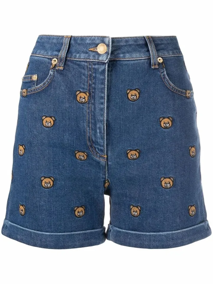 Teddy Bear-embroidered denim shorts
