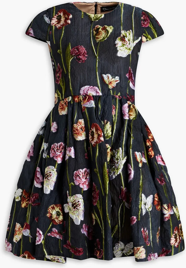 Pleated cloqué-jacquard mini dress
