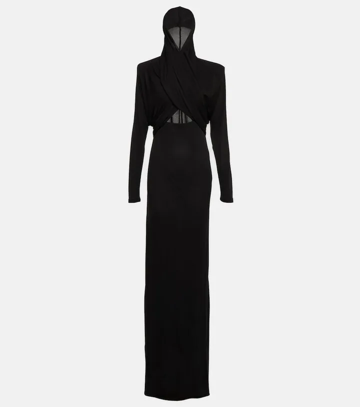 Hooded cutout crepe gown