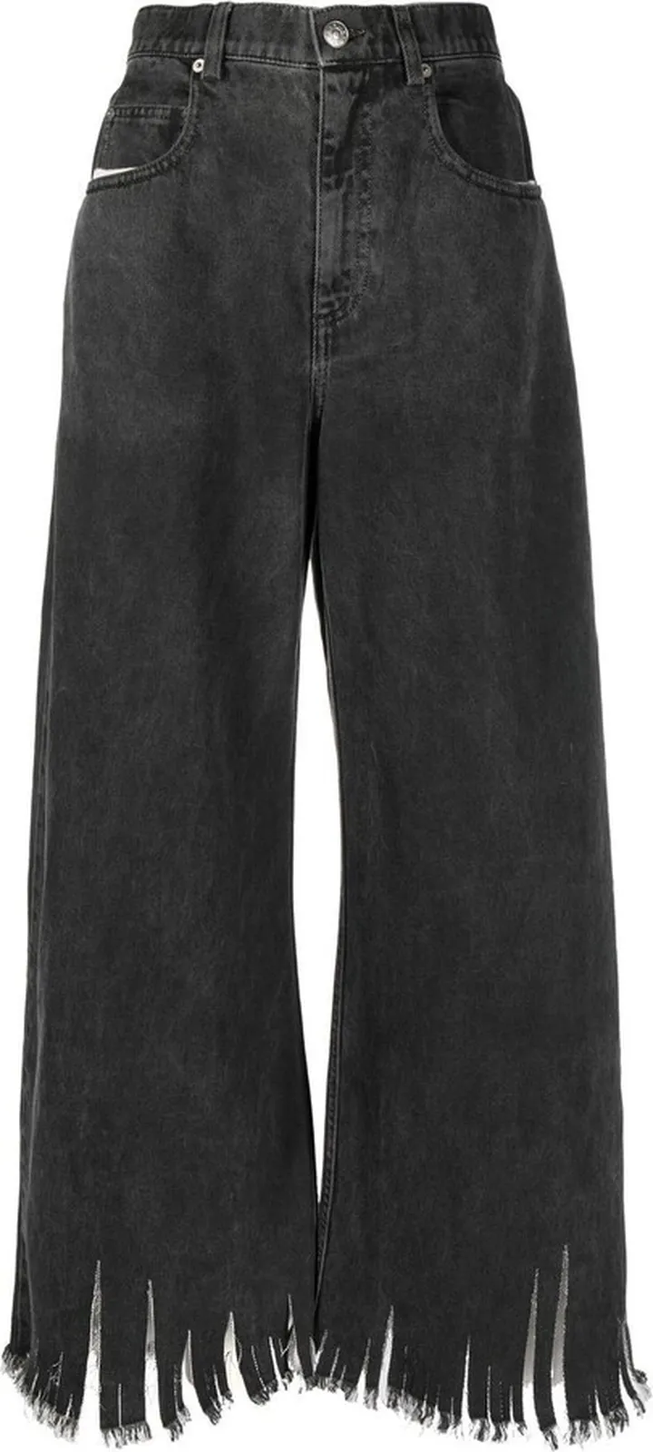 Ripped-Hem High-Waisted Trousers