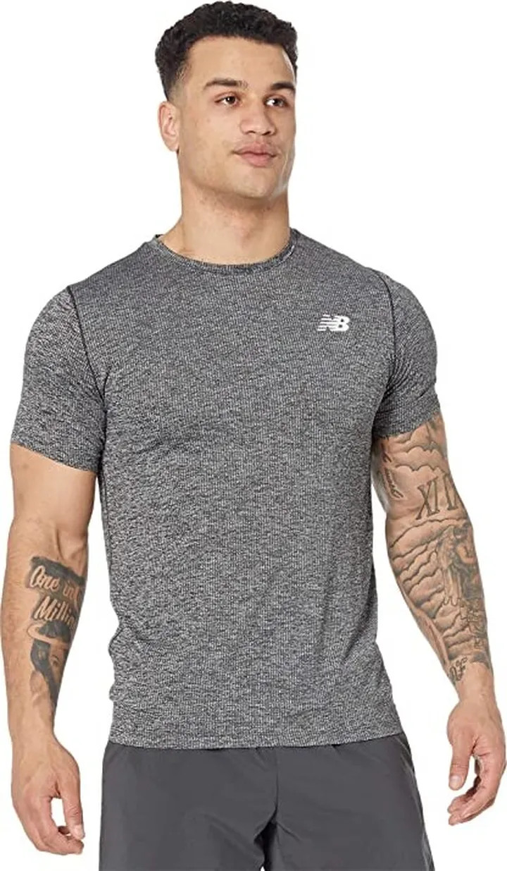 New Balance Tenacity Tee (Black Heather) Men's Clothing