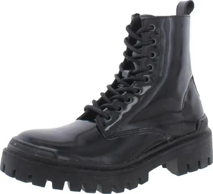 Womens Patent Leather Lugged Sole Combat & Lace-up Boots