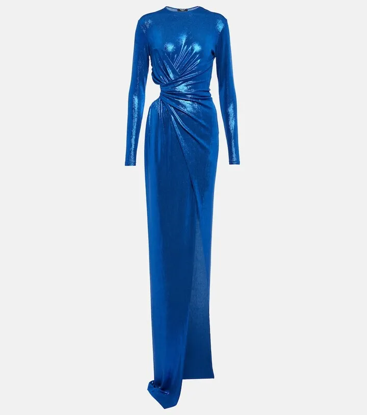 Draped jersey lame gown