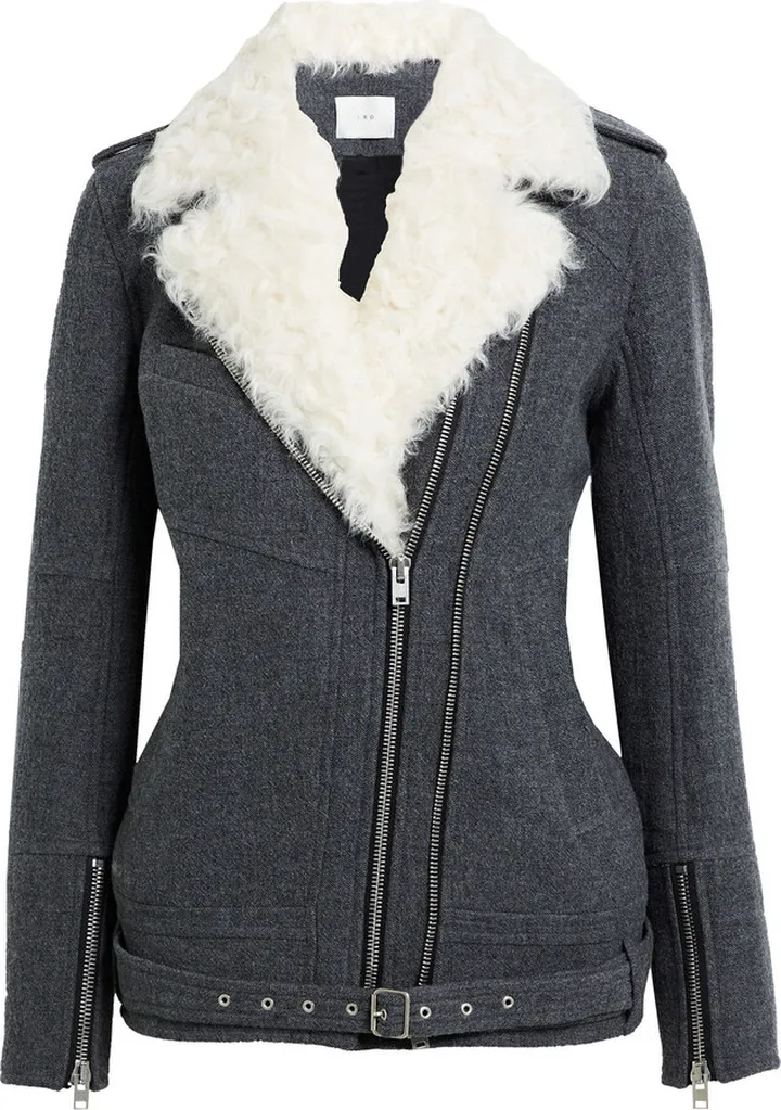 Cidji shearling-trimmed brushed twill biker jacket