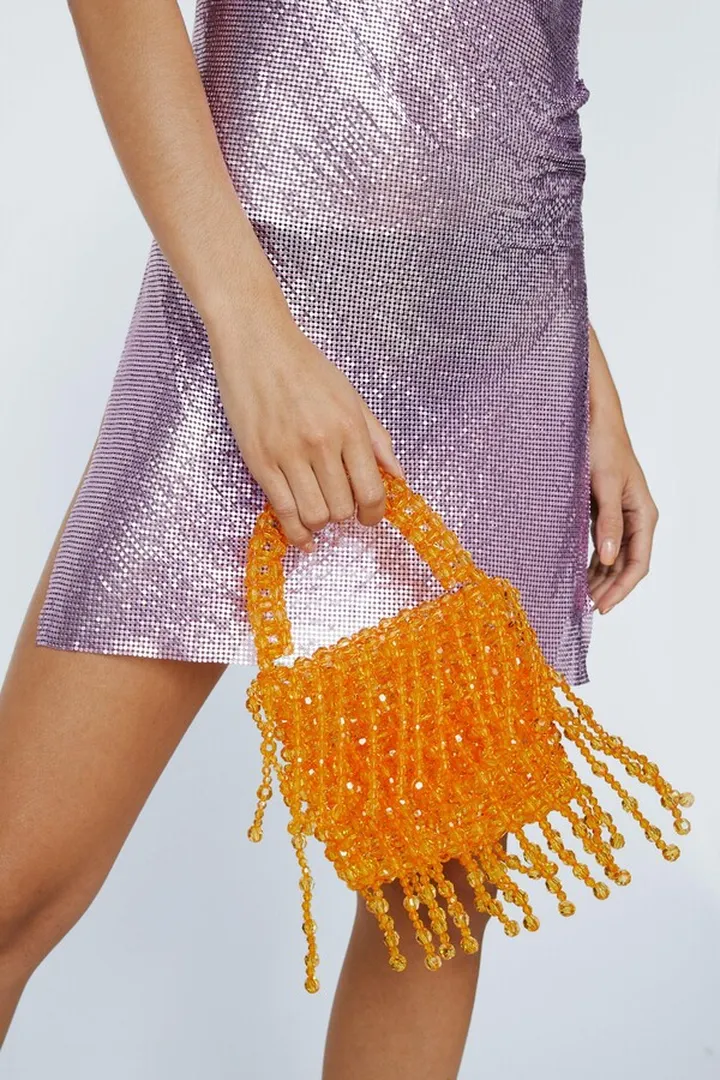 Nasty Gal Womens Crystal Beaded Drop Embellished Mini Bag
