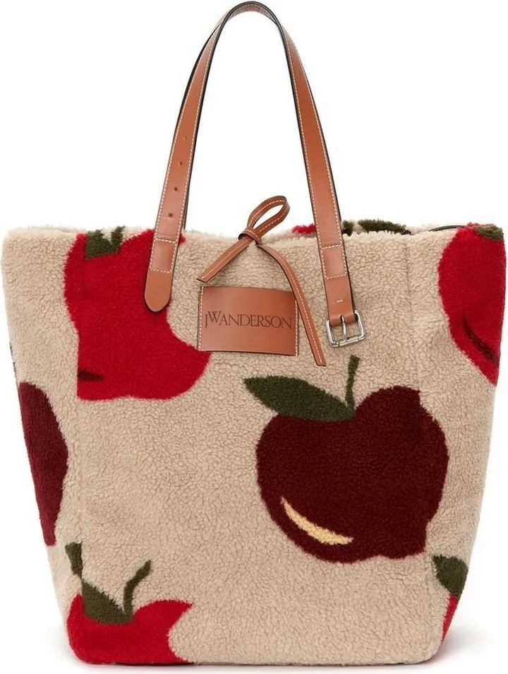 Neutral Apple Print Fleece Tote Bag
