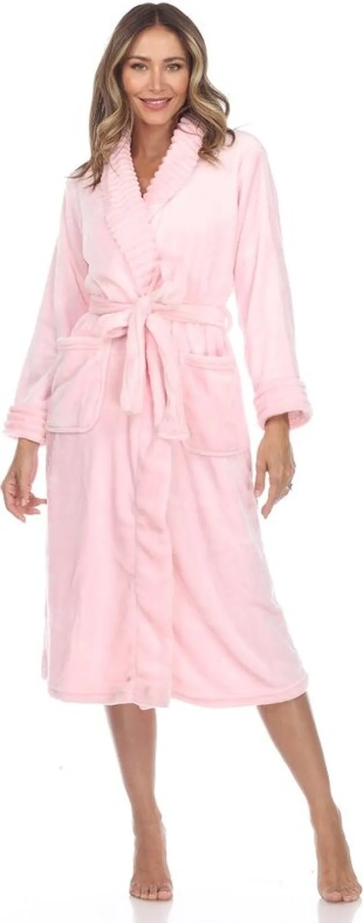 White Mark Women's Cozy Lounge Robe - Pink