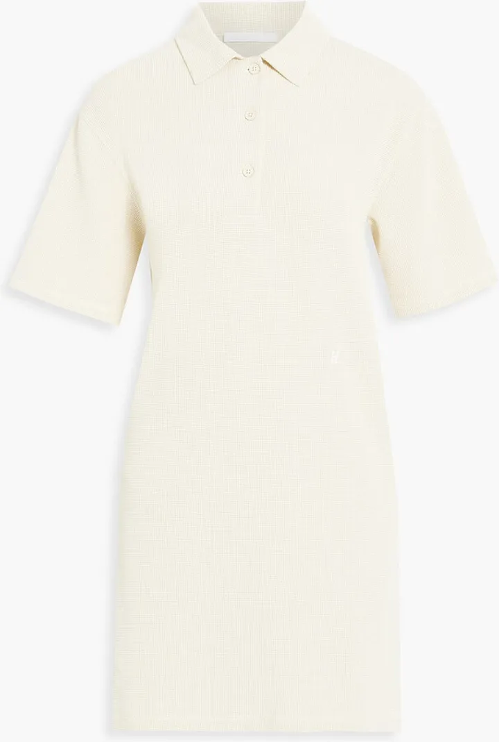 Waffle-knit cotton-blend mini shirt dress