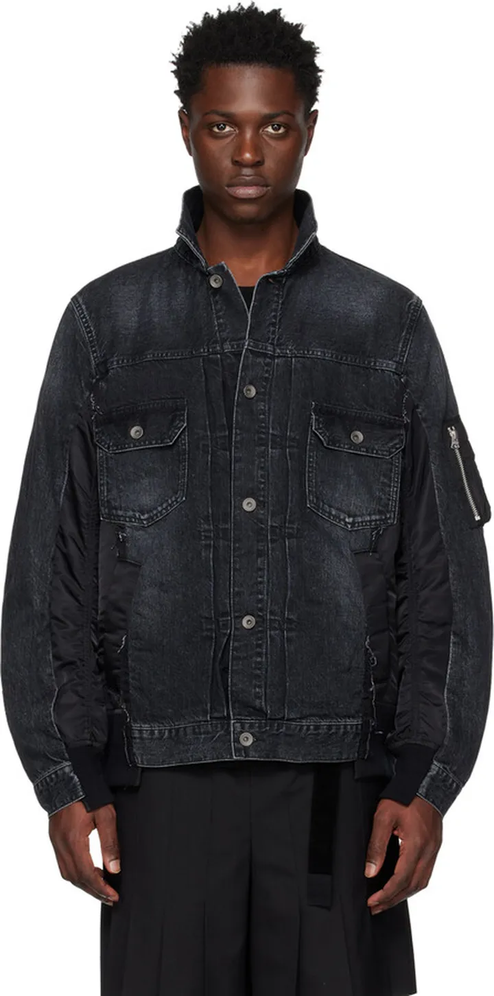 sacai Black Paneled Denim Jacket