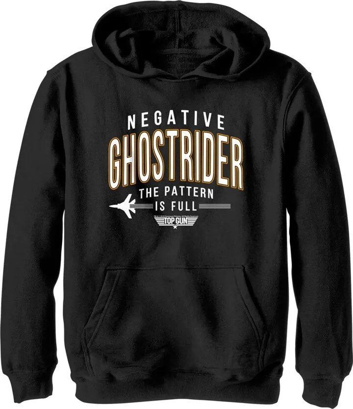 Boy's Top Gun Negative Ghost Rider the Pattern Is Full Pull Over Hoodie - Black - X Large