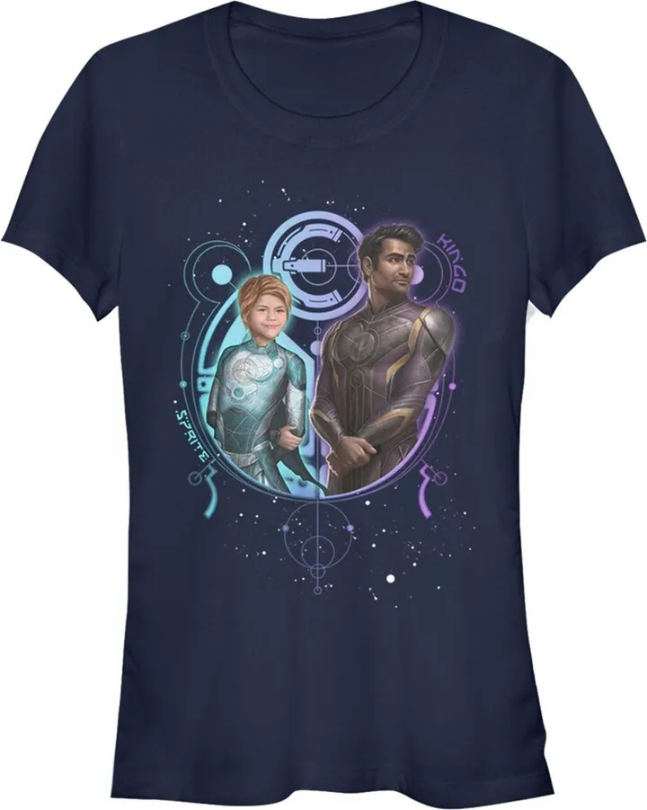 Junior's Marvel Eternals Sprite and Kingo Duo T-Shirt - Navy Blue - 2X Large