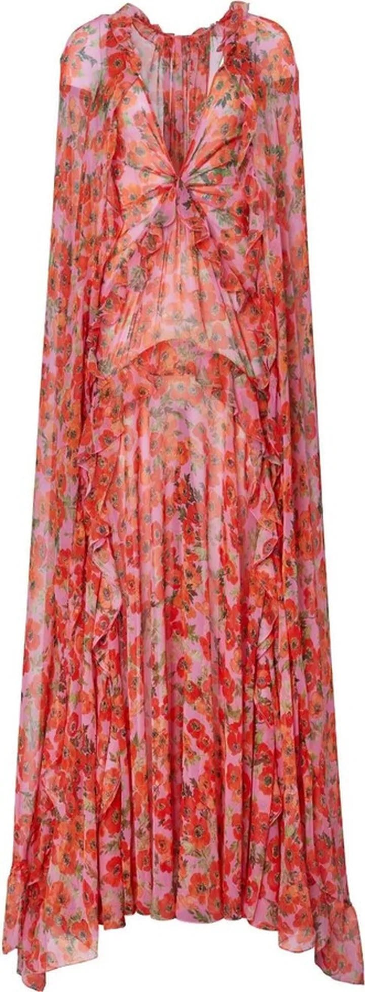 Floral-Print Long-Sleeve Silk Dress