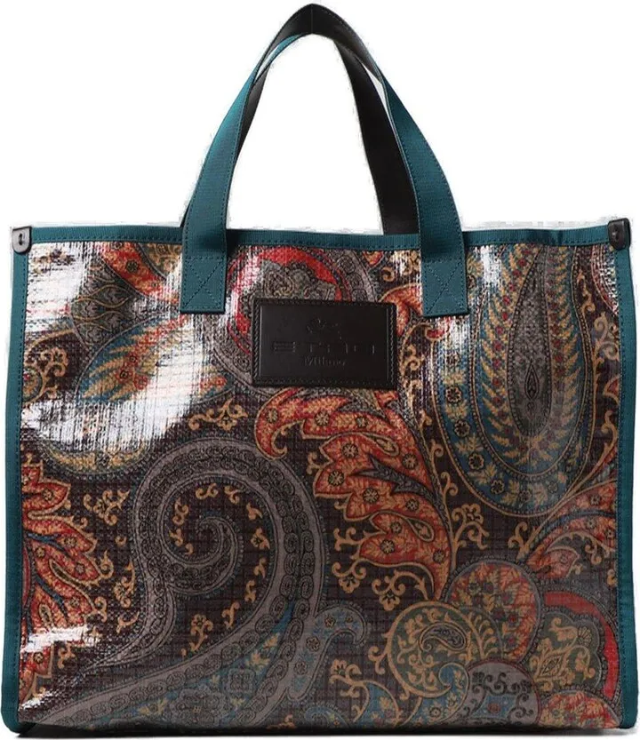 Paisley Printed Logo Patch Tote Bag