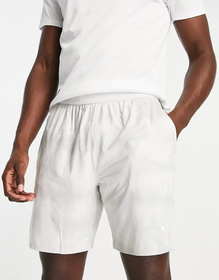 PUMA Yoga Studio 7" woven shorts in gray tie dye