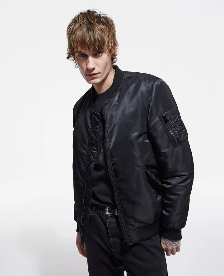Black bomber jacket with leopard lining
