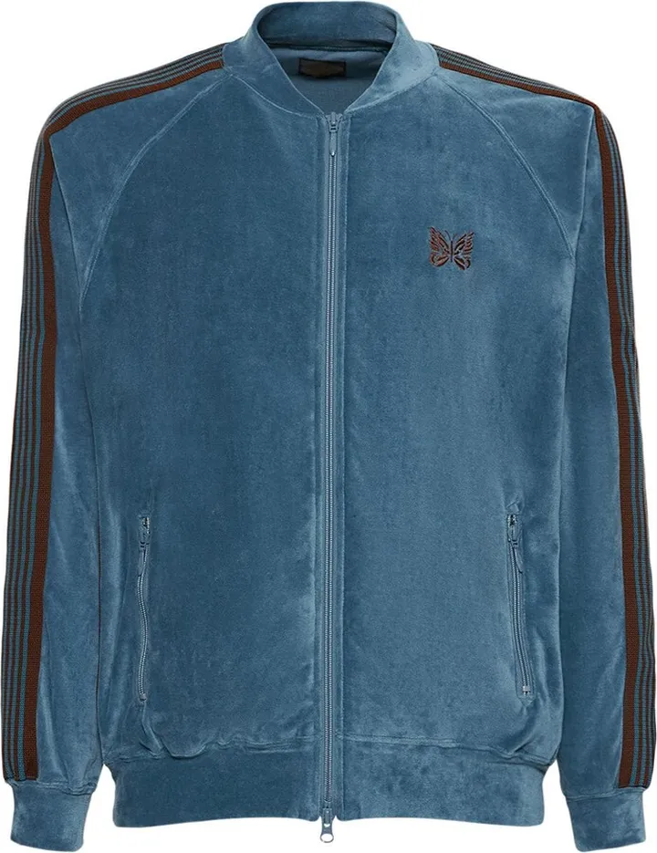 Logo cotton blend velour track jacket