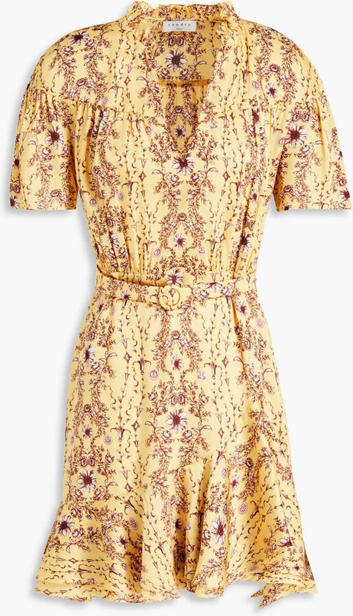 Suzette belted floral-print satin-twill mini dress