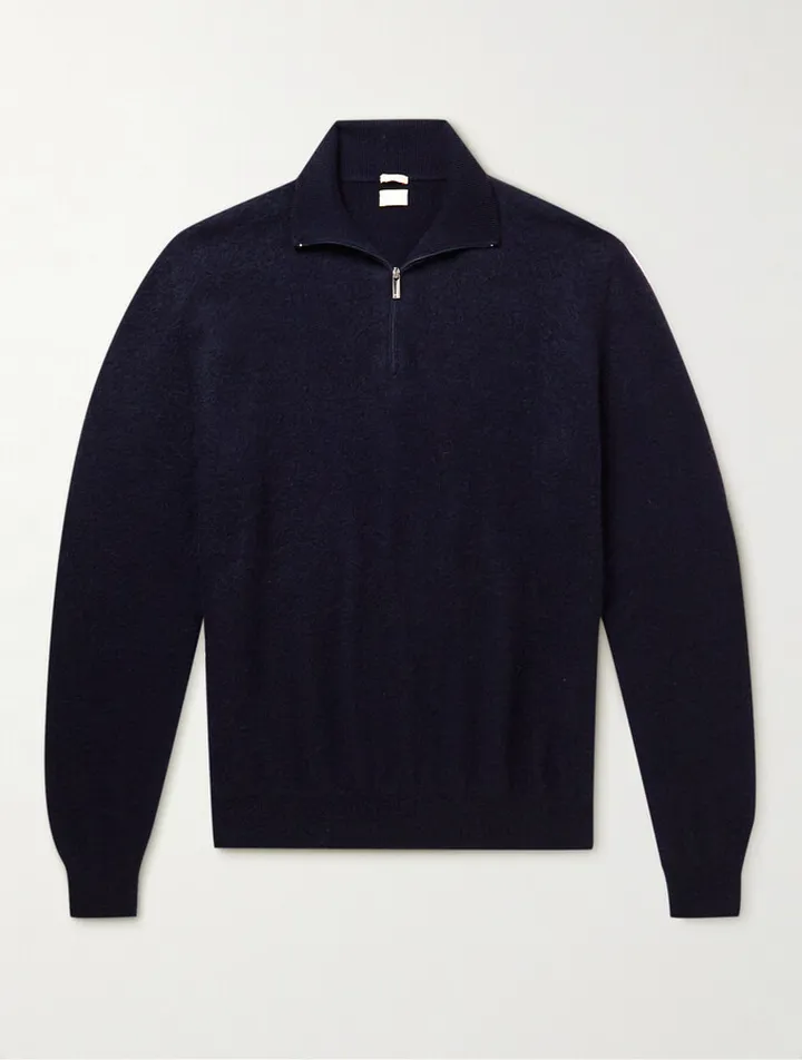 Brushed-Cashmere Half-Zip Sweater