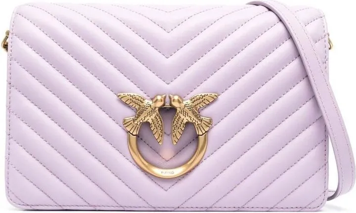 'love Click' Purple Shoulder Bag With Logo Plaque In Chevron Leather Woman