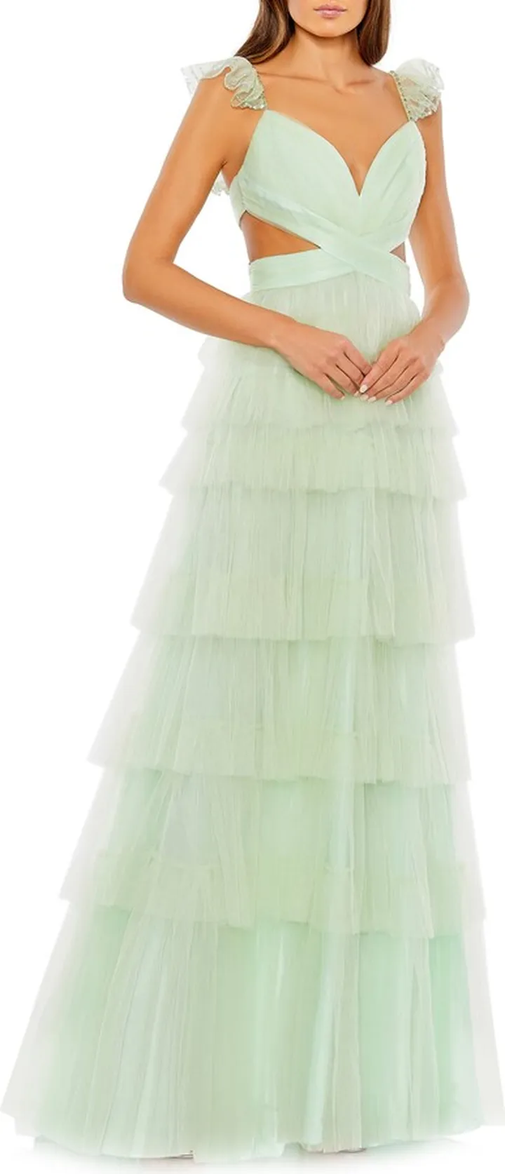 Tiered Ruffle Cutout Tulle Gown