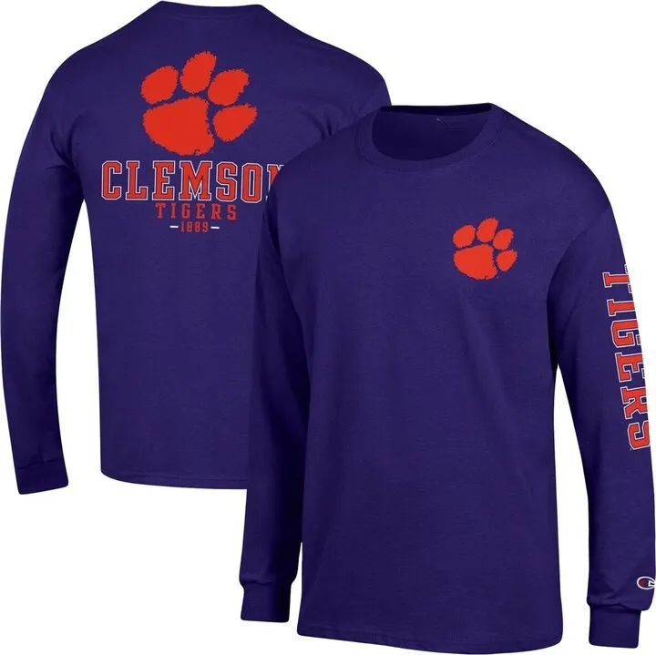 Men's Champion Purple Clemson Tigers Team Stack Long Sleeve T-shirt