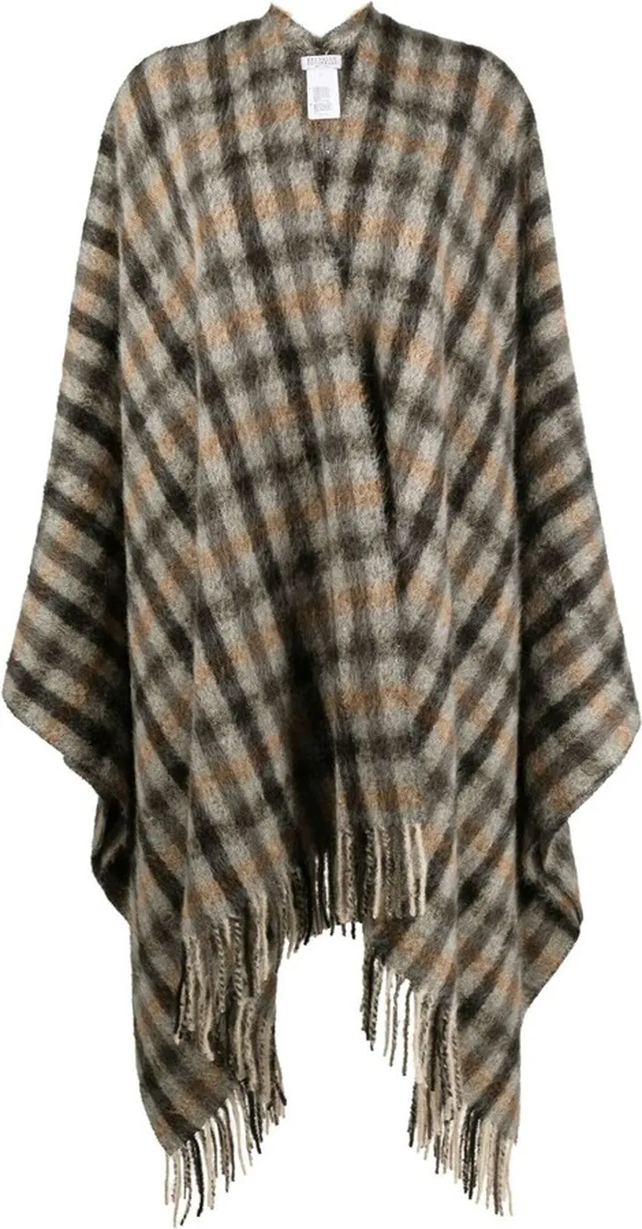 Grey Fringed Checked Cape