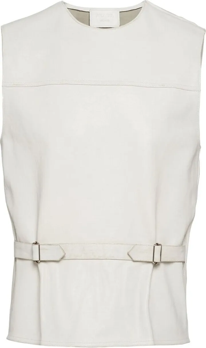 Triangle-Logo Sleeveless Leather Top