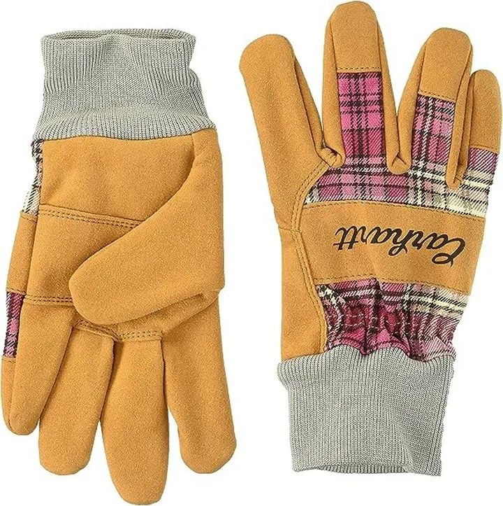 Carhartt Women's Suede Work-Knit Gloves (Wild Rose Plaid) Extreme Cold Weather Gloves